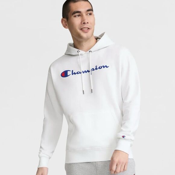 Champion Powerblend White Unisex XL Full Script Logo Athletic Athleisure Hoodie - Picture 1 of 6